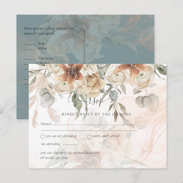 Cartão Postal Terracota Grama Pampas BOHO Casamento (Frente/Verso)