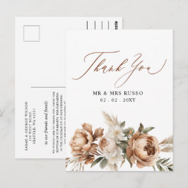 Cartão Postal Terracota Rústica Pampas Boho Floral Obrigado