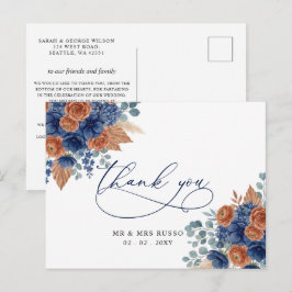Cartão Postal Terracotta Azul Pampas Folhagem Obrigado