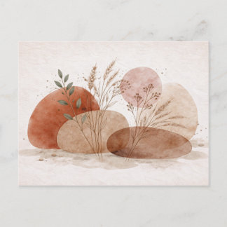 Cartão Postal Terracotta Boho Abstract Botanical Watercolor 