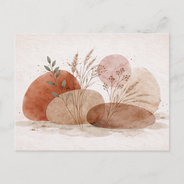 Cartão Postal Terracotta Boho Abstract Botanical Watercolor  (Frente)