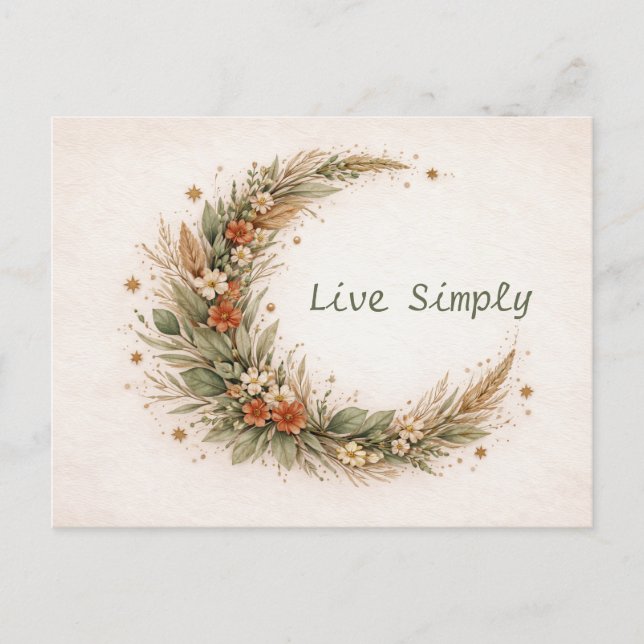 Cartão Postal Terracotta Boho Floral Crescent Moon Botanical  (Frente)