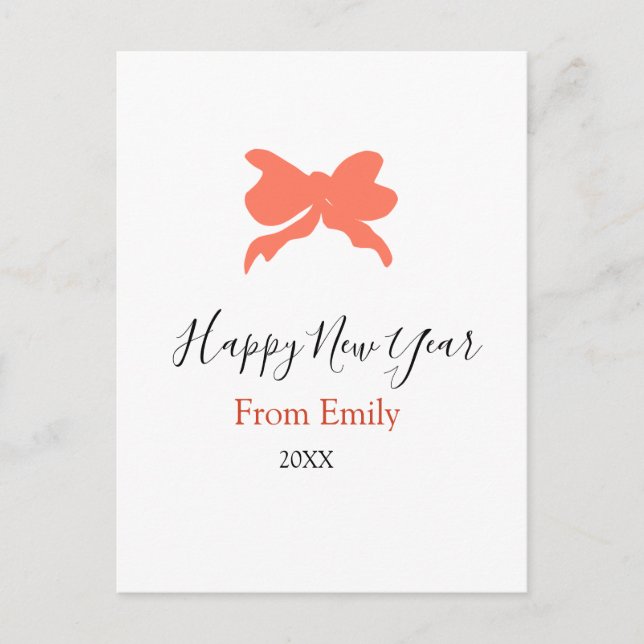 Cartão Postal Terracotta bow happy new year name year boho retro (Frente)