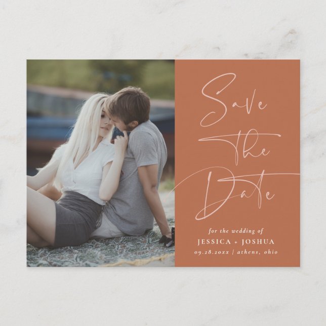 Cartão Postal Terracotta Calliografia Terrestre Foto Salvar Data (Frente)