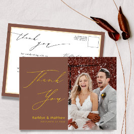 Cartão Postal Terracotta Elegant Dourada Script Weding Obrigado