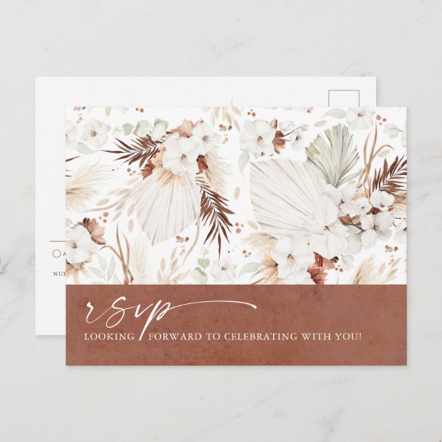 Cartão Postal Terracotta Floral Boho Wedding RSVP (Frente/Verso)