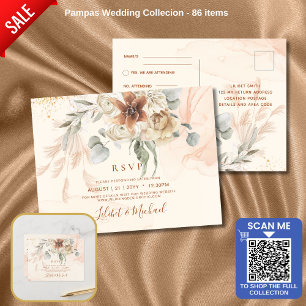 Cartão Postal Terracotta Floral Pampas Grass RSVP WEDDING Postca