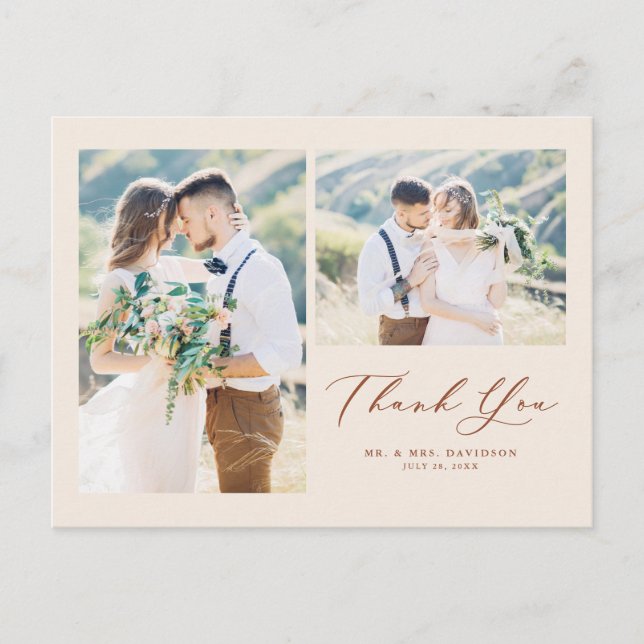 Cartão Postal Terracotta Lovely Script Photo Collage Obrigado (Frente)