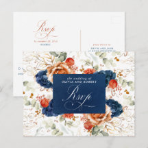 Terracotta Marinho Blue Flowers Casamento RSVP