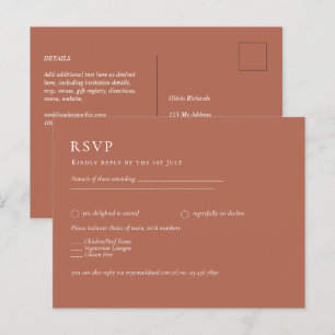 Cartão Postal Terracotta Monocromo RSVP de Casamento do ORÇAMENT