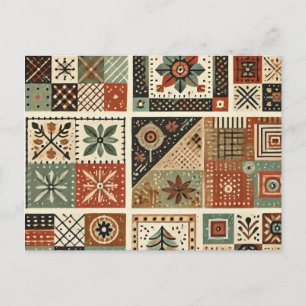 Cartão Postal Terracotta Patchwork Quilt Rustic Floral Design