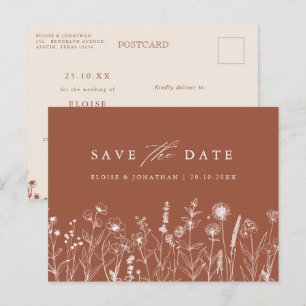 Cartão Postal Terracotta Rustic Fall Wildflower Salvar Data