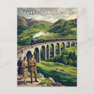 Cartão Postal Terras Altas Escocesas Viagem Vintage Ferrovia