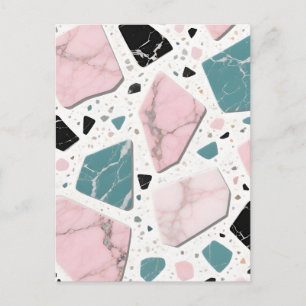 Cartão Postal Terrazzo Mármore Pastel Rosa Verde Água Moderno
