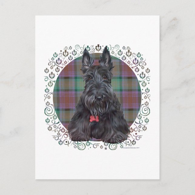 Cartão Postal Terrier Escocês em Tartan (Frente)