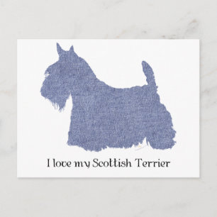 Cartão Postal Terrier Silhouette escocês em Denim