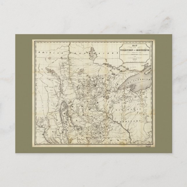 Cartão Postal Território do Mapa de Minnesota (1849) (Frente)