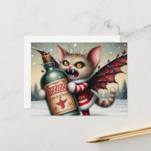 Cartão Postal Terror de Natal assustador Vintage Fairy Gatinho