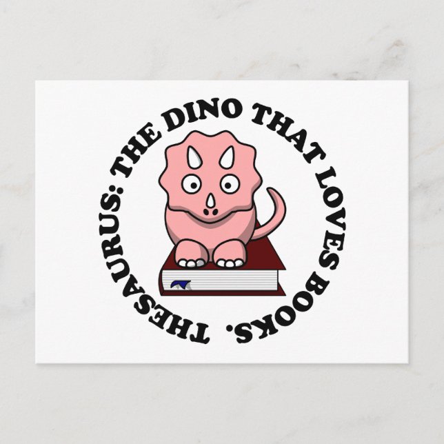 Cartão Postal Tesauro: Dinossauro Que Adora Ler Livros (Frente)