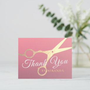 Cartão Postal Tesoura Rosa Moderno Dourada de Cabeleireiro Maqui