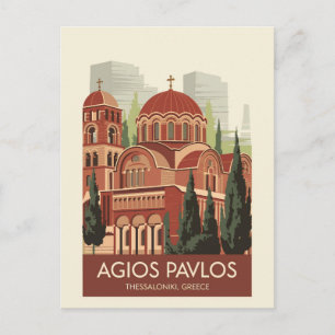 Cartão Postal Tessalónica Agios Pavlos Viagem Art Vintage