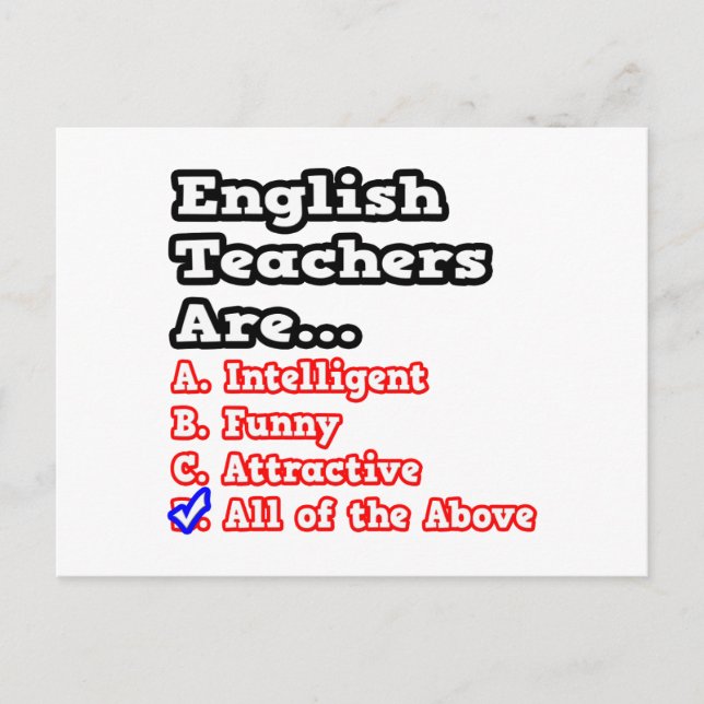 Cartão Postal Teste de professor de inglês...Piada (Frente)