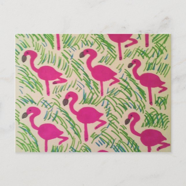 Cartão Postal Teste padrão tropical dos flamingos cor-de-rosa (Frente)
