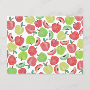 Cartão Postal Teste padrão verde vermelho da fruta das maçãs 