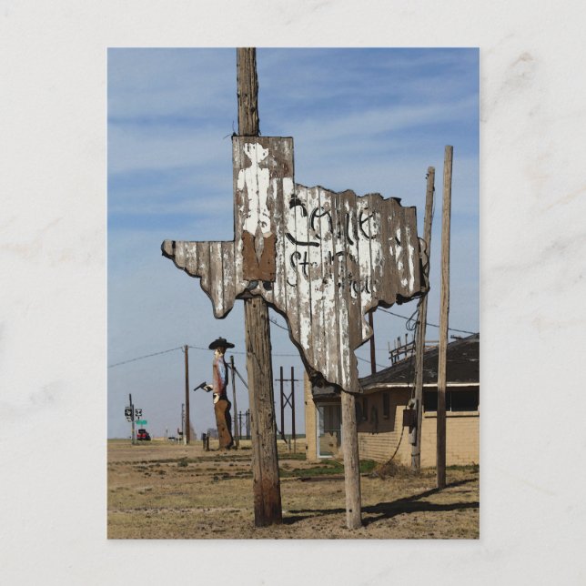 Cartão Postal Tex: Cowboy e Texas Sinal (Frente)
