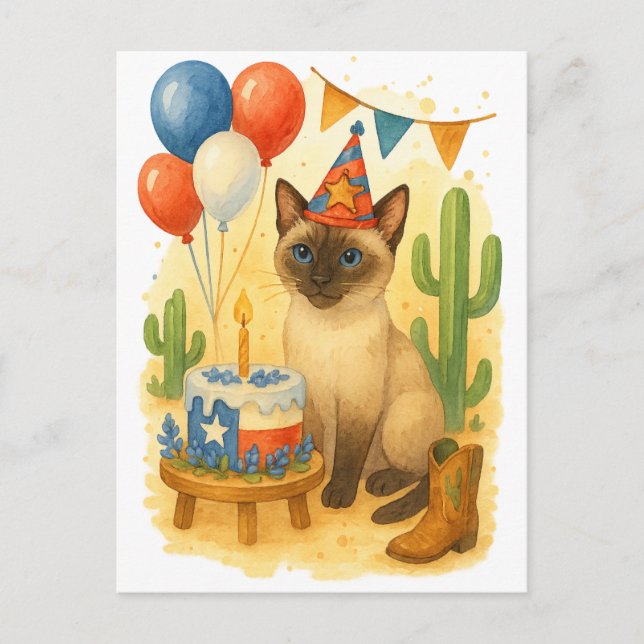 Cartão Postal Texas Birthday Themed for Cat Lovers (Frente)