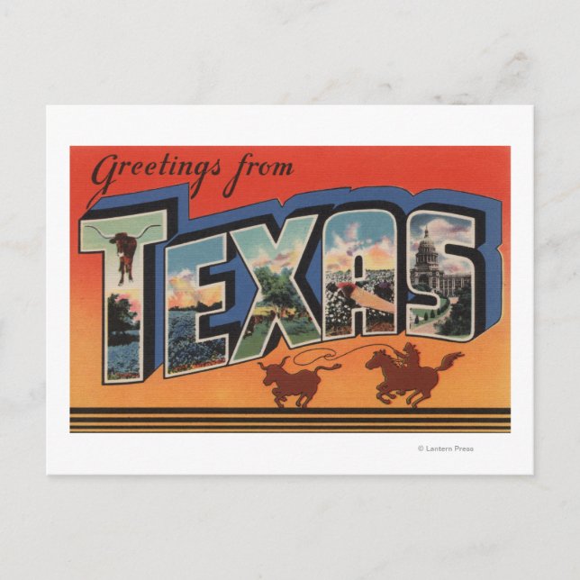 Cartão Postal Texas (Cowboy Roping Bull)Grandes Cenas de Letra (Frente)