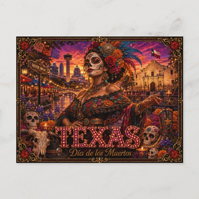 Cartão Postal Texas Dia dos Mortos Retro (Frente)