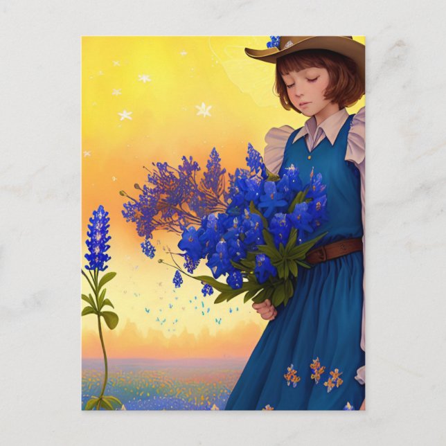 Cartão Postal Texas Girl Texas Bluebonnets Texan Prie Art (Frente)