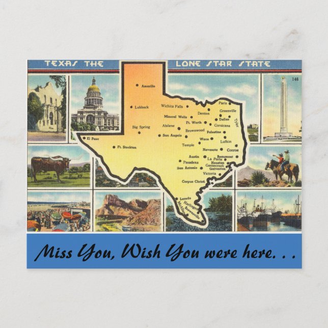 Cartão Postal Texas, o Estado da Estrela Solitária (Frente)