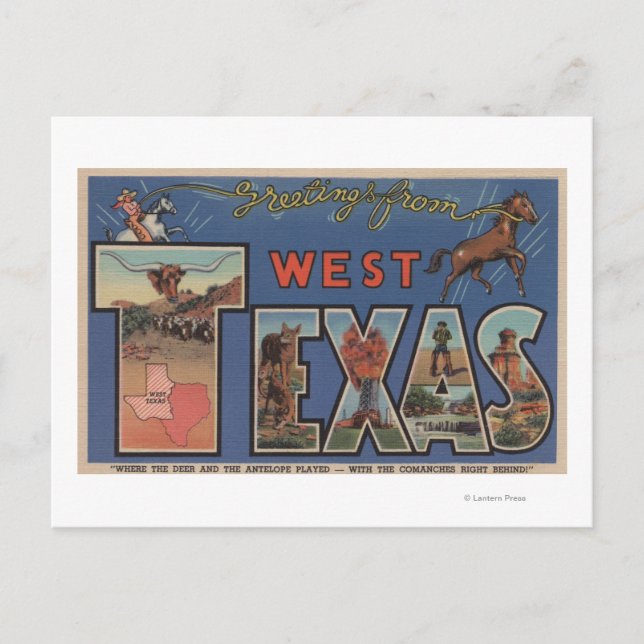 Cartão Postal Texas (Ocidental)Large Letter Scenes (Frente)