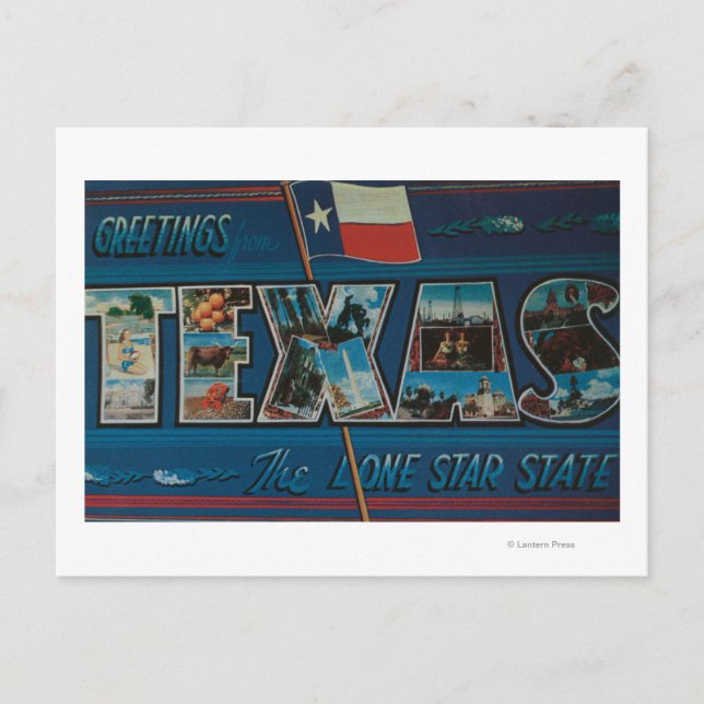 Cartão Postal Texas (Sinalizador Lone-Star)Cenas com Letra Grand (Frente)