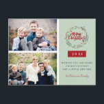 Cartão Postal Texto Clássico de Natal Personalizado Duas Fotos<br><div class="desc">Design clássico de cartão de feriado com uma coroa de flores e bagas de inverno e duas fotos modelo num fundo verde elegante. O cartão postal inverso pode ser totalmente personalizado com uma mensagem e um endereço de remetente. É a maneira perfeita de espalhar alegria e criar memórias duradouras para...</div>