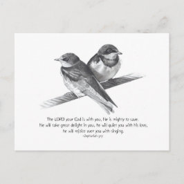 Cartão Postal TEXTO DA bíblia: ZEPHANIAH: AVES NO LÁPIS
