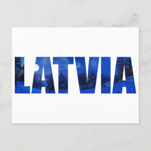 Cartão Postal Texto da noite de inverno na Letónia com reflexo