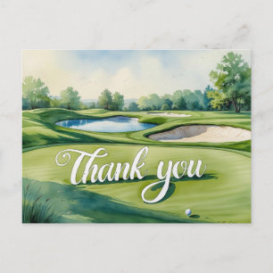 Cartão Postal Texto de agradecimento de golfe no green de puttin