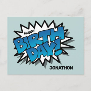 Cartão Postal Texto de Cômico Azul Brilhante - Feliz Aniversário