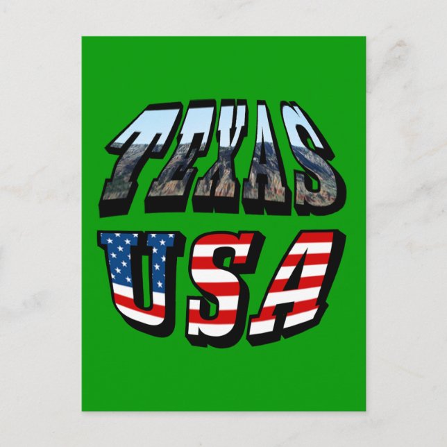 Cartão Postal Texto de Imagem e Sinalizador do Texas (Frente)