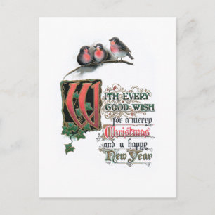 Cartão Postal Texto de Natal Elegante para Ornamentados com Robi
