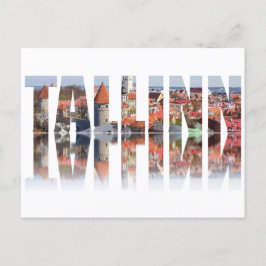 Cartão Postal Texto de Tallinn composto pela vista antiga da cid