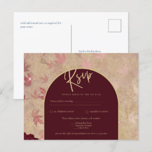 Cartão Postal Texto Dourado de Casamento de Rosas vermelhas Botâ