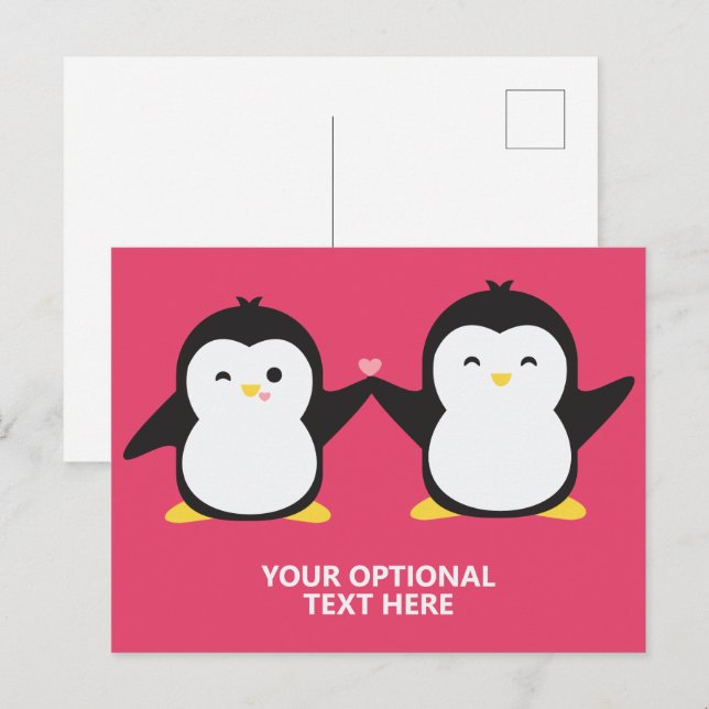 Cartão Postal Texto e cor personalizados dos pinguins de corte (Frente/Verso)
