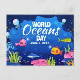 Cartão Postal Texto editável para o Dia Mundial dos Oceanos a Pr