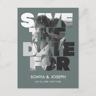 Cartão Postal Texto Elegante de Cor Simples e Foto Salvar a Data