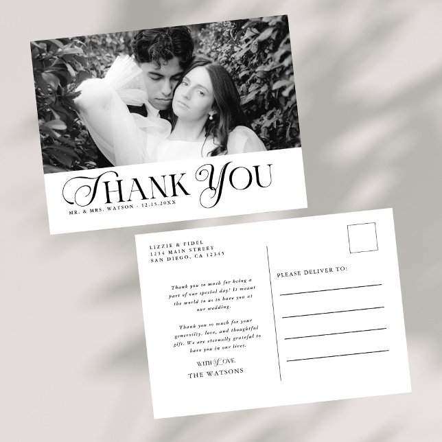 Cartão Postal Texto Elegante Simples e Casamento Fotográfico Obr (Criador carregado)