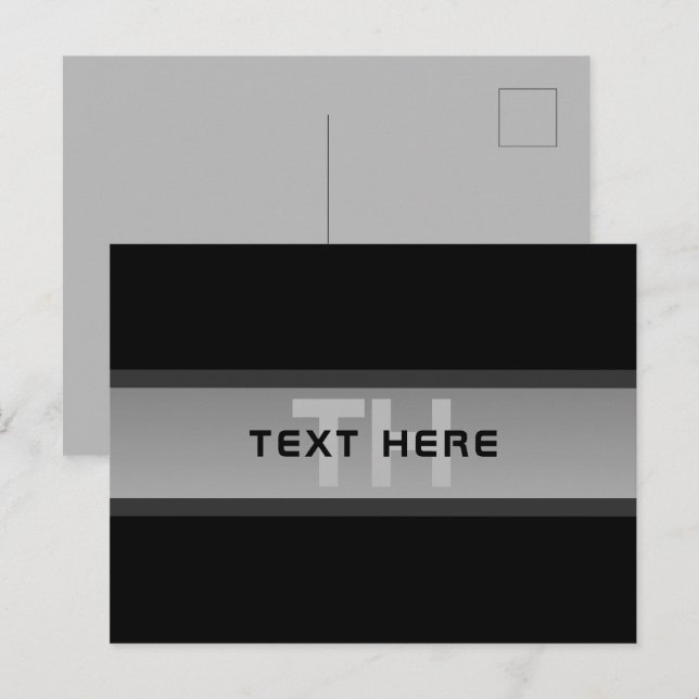 Cartão Postal Texto em Camadas Personalizável Moderno | Preto e  (Frente/Verso)
